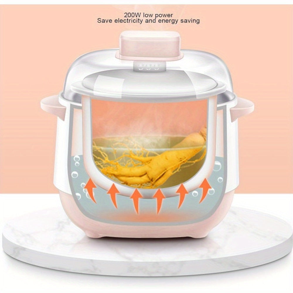 Electric Ceramic Stew Pot 1L 200W Anti Dry Burn 24H Intelligent Reservation Slow Cooker for Entryways, Bedrooms and Living Spaces