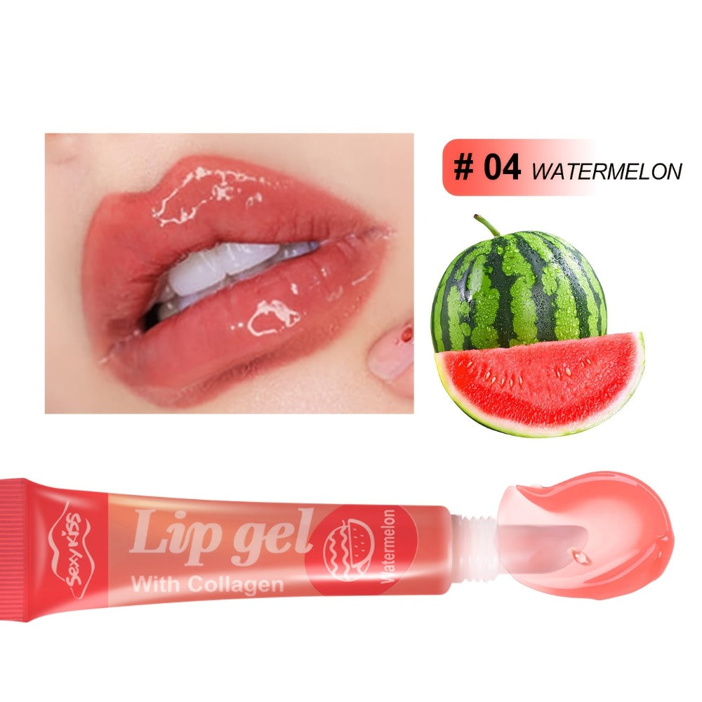 Lip Balm 24-Piece Glossy Lip Gel Collection with Assorted Fruit Labels and Pink Gift Box Packaging