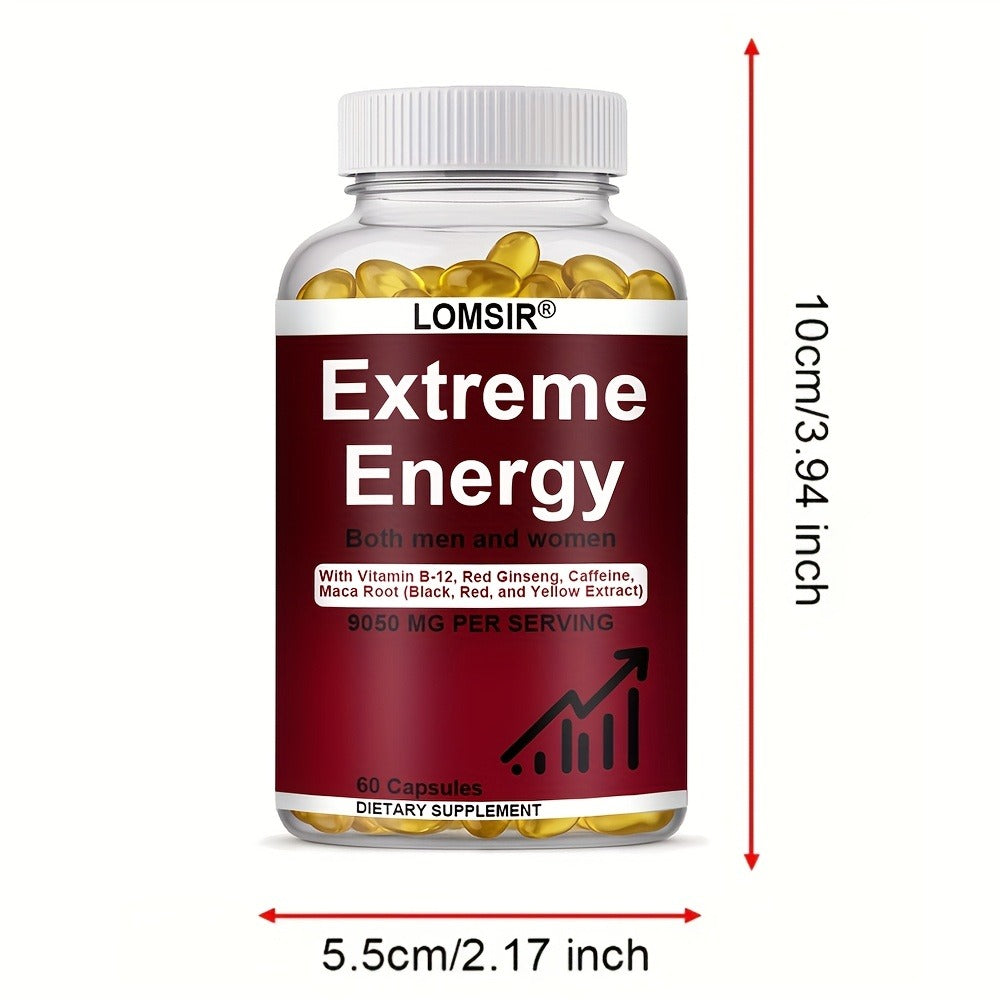Red Ginseng Energy Capsules 9050mg with Maca & Saw Palmetto, Everyday Vitality & Stamina Supplement for Men & Women