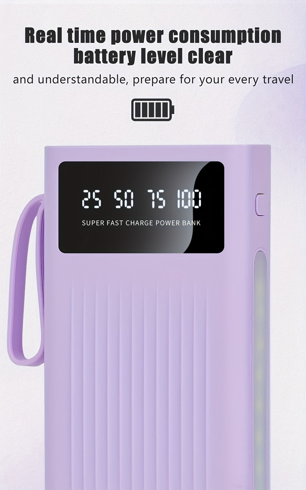Power Bank for Camping, 10000-30000mAh with 15W Charging, Four-in-One Cable and Four-Mode Camping Light