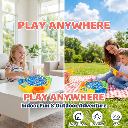 Electric Musical Fishing Game Toy for Kids, Rotating Fishing Board with Colorful Fish, Lights & Music