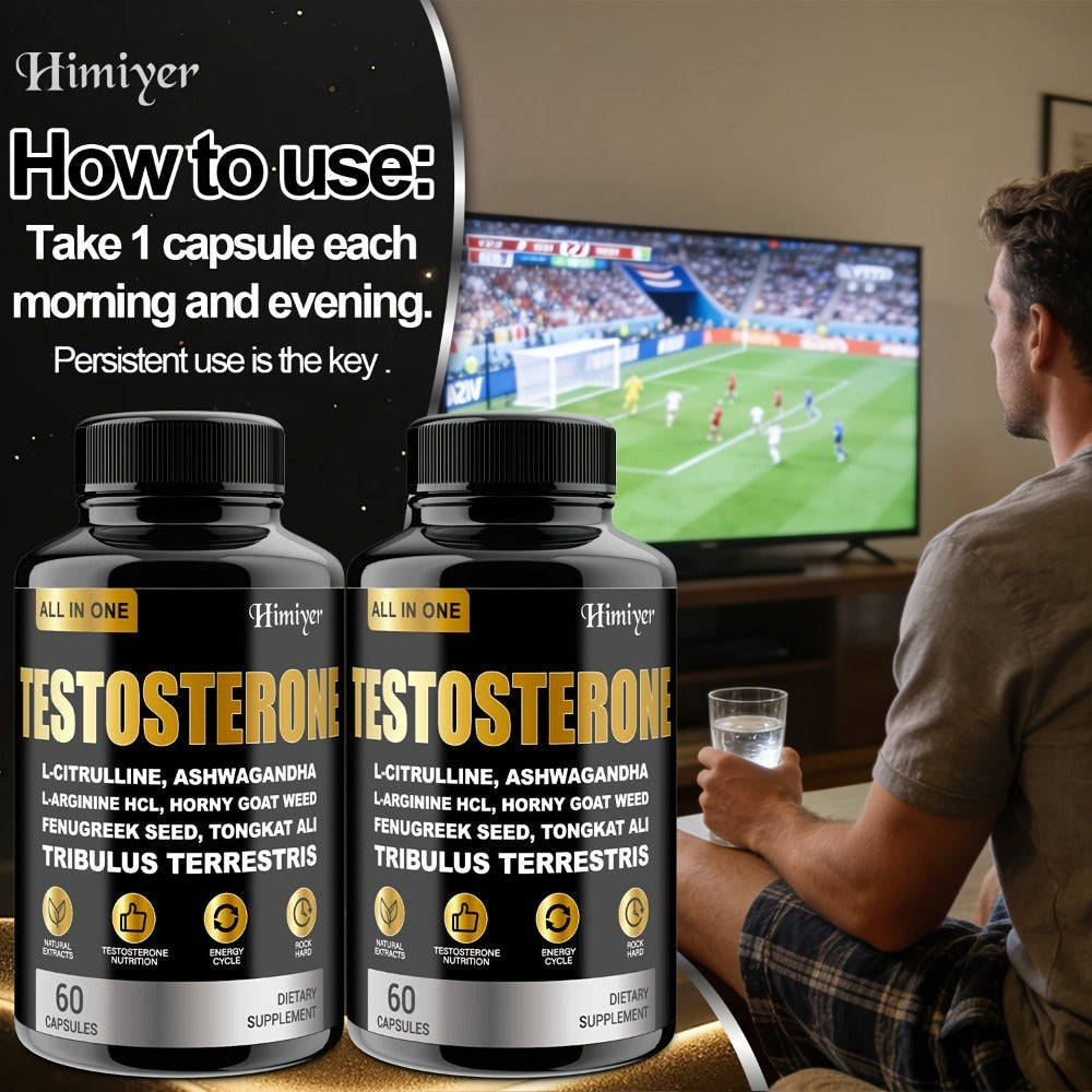 Male Testosterone Support Capsules with Maca Root, Epimedium, L-Citrulline & Ashwagandha, Men's Vitality