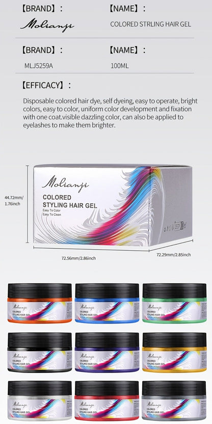 Hair Color Wax Temporary Hair Dye 3.53oz, 9 Vivid Shades, Easy Wash, Non-Damaging for Everyday Face, Beard and Body Grooming