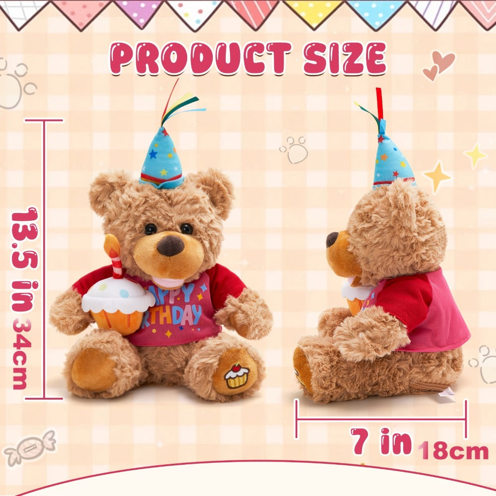 Singing Birthday Teddy Bear Plush Toy 13.5 Inch Interactive Stuffed Animal with the Listed Color, Size or Set Options for Everyday Use