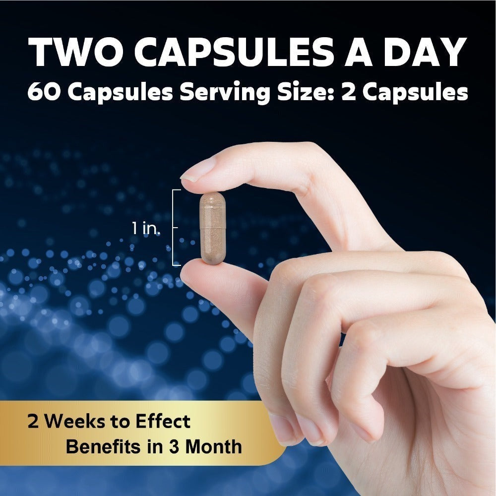Two-Piece Men's Health Supplement Set with One Capsule Bottle and One Liquid Dropper Bottle in Coordinated Packaging