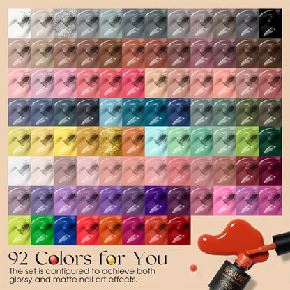 Gel Nail Polish Set with ROSALIND Label, 92 Colors Plus 8 Base and Top Products, 100 Pieces