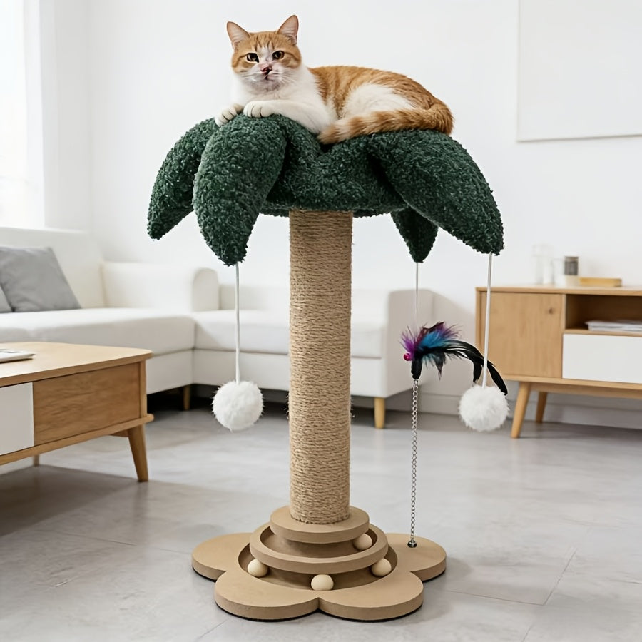 Cat Scratching Post Sisal Vertical Clown Hat Design, Wear-Resistant Cat Scratch Board with Cat Climbing Frame & Teaser Toy