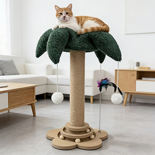 Cat Scratching Post Sisal Vertical Clown Hat Design, Wear-Resistant Cat Scratch Board with Cat Climbing Frame & Teaser Toy