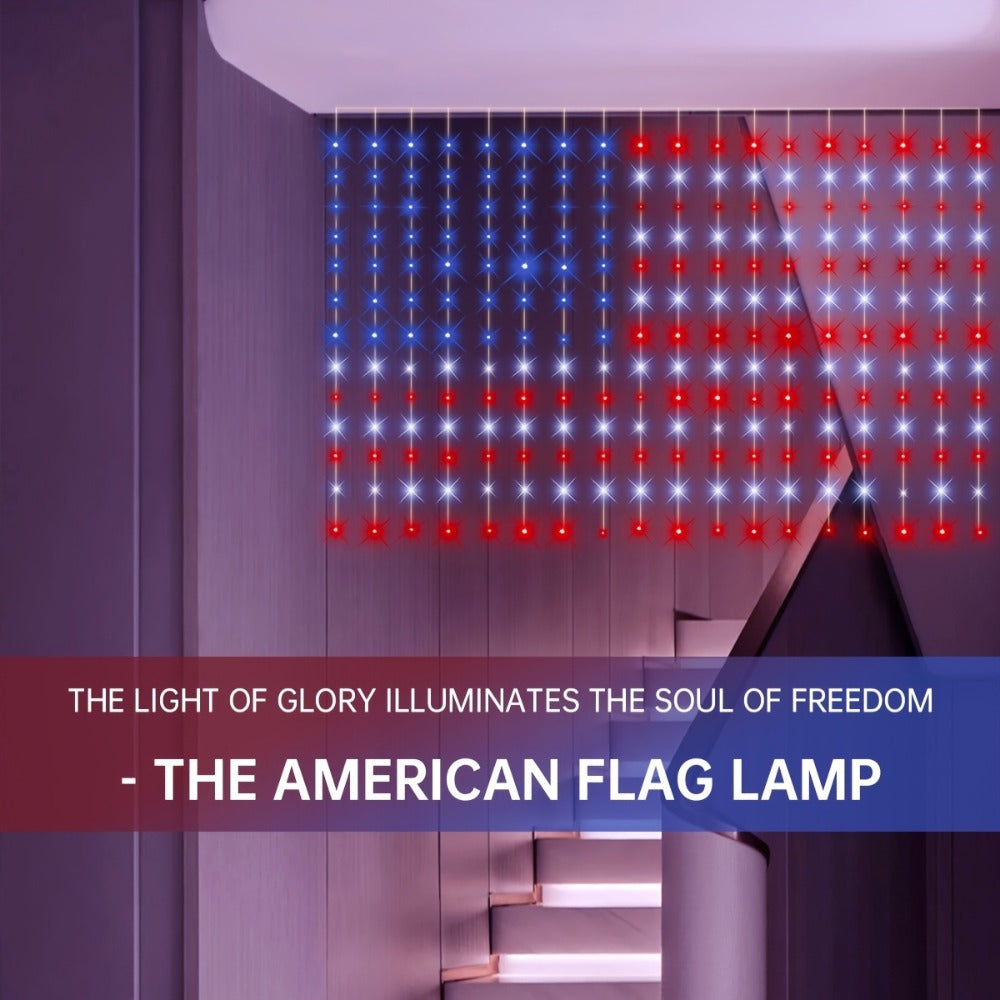 American Flag LED Curtain Lights 242 LEDs USB Powered, 4th of July Patriotic Decorations for Home Porch Garden Courtyard