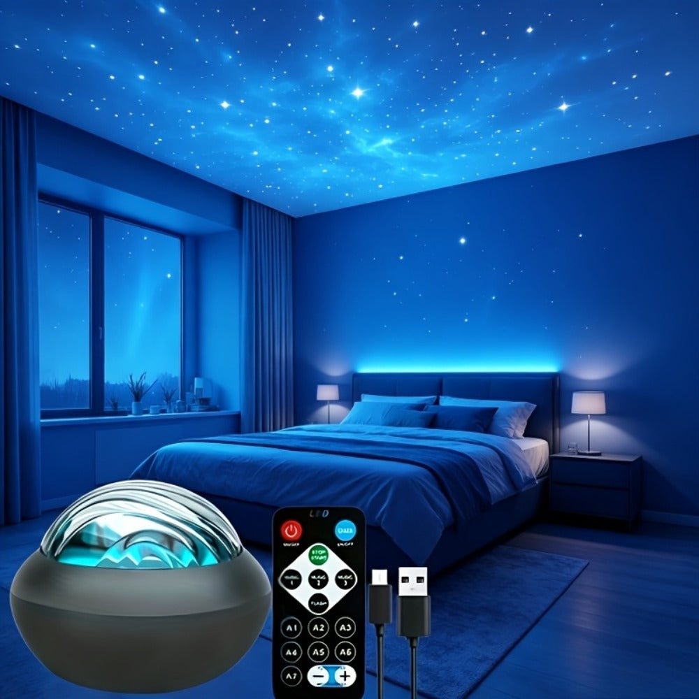 LED Star Projector Night Light USB Powered, 7-Star Galaxy Starry Sky & Water Ripple Effect Lamp for Bedroom Camping Wedding Home Decor