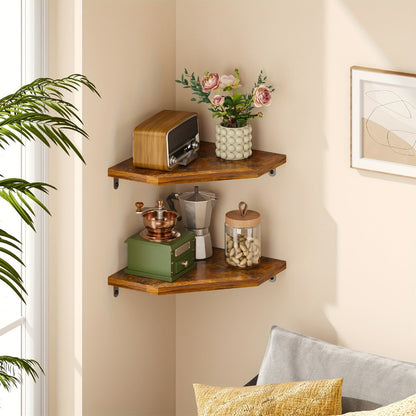 Floating Corner Wall Shelf 5-Sided Wall Mounted Storage Rack – Modern Display Unit for Bathroom, Kitchen, Bedroom & Living Room – Set of 2