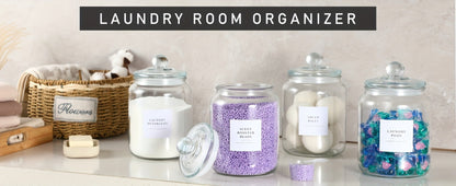 Airtight Glass Jars with Lids Labels and Spoons Half Gallon Storage Canisters for Laundry Detergent Pods Scent Booster Beads Kitchen Pantry