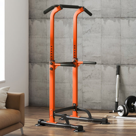 Power Tower Dip Station & Pull-Up Bar – Adjustable Height 65–83", 330 LB Capacity, H-Base Steel Frame for Pull-Ups, Chin-Ups