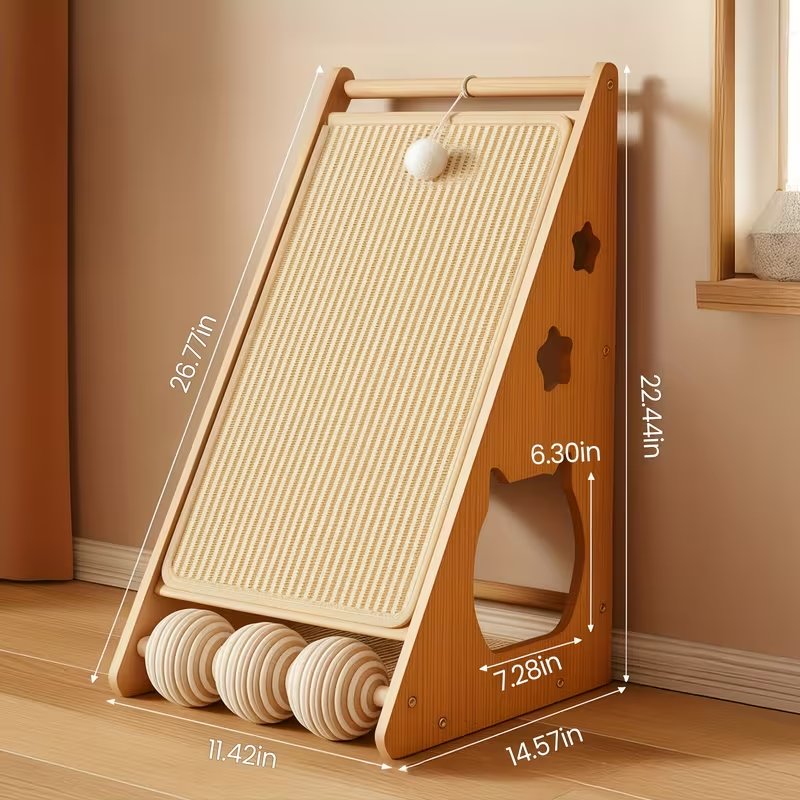 Cat Scratching Board 27 Inch Multi-Functional Sisal Scratcher with Teaser Balls – Wear-Resistant Cat Paw Pads, Furniture Protector