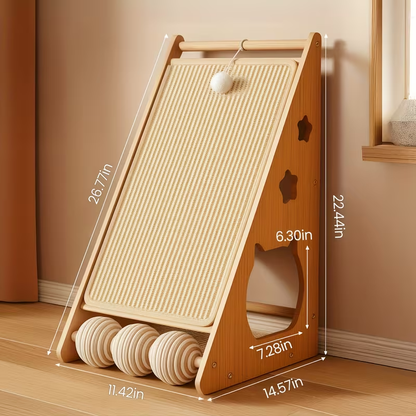 Cat Scratching Board 27 Inch Multi-Functional Sisal Scratcher with Teaser Balls – Wear-Resistant Cat Paw Pads, Furniture Protector