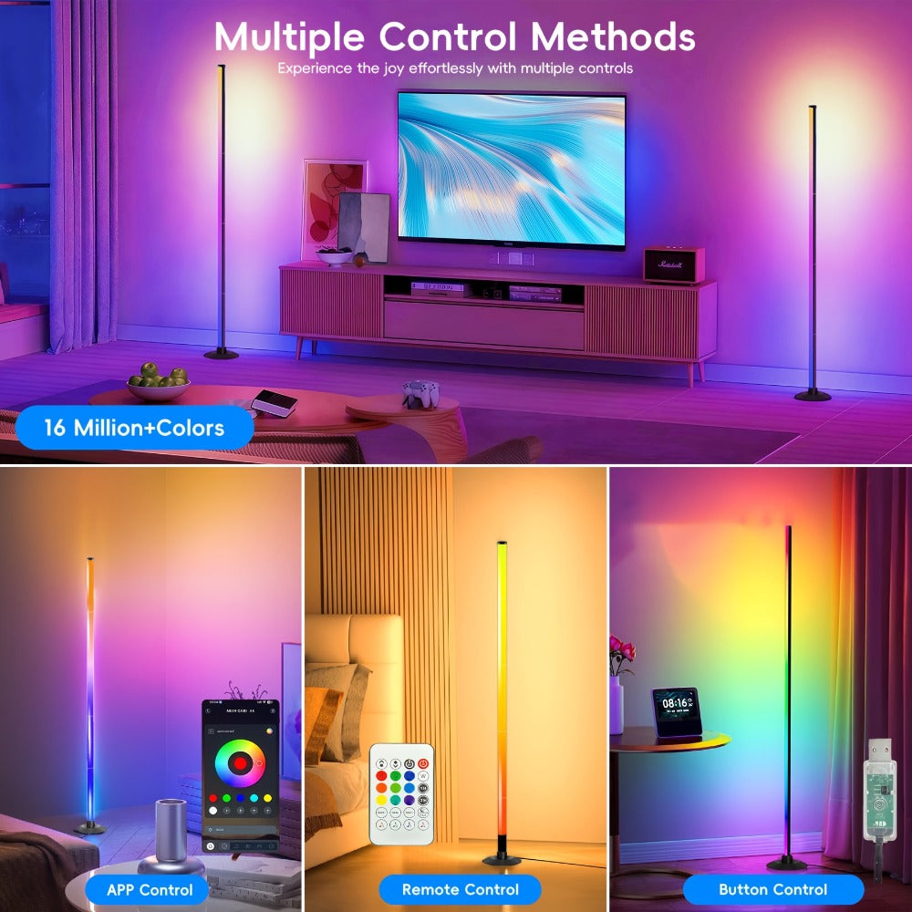 68.8-Inch RGB Corner Floor Lamp in One- or Two-Piece Options with Pictured App and Remote Controls