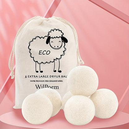 Wool Dryer Balls XL 6 Pack – 100% Natural Wool Fabric Softener, Reusable Dryer Balls Reduce Drying Time & Wrinkles