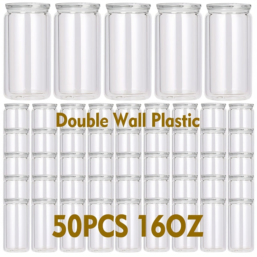 Snow Globe Tumbler Drinkware Bulk Set, 16oz Double-Wall Plastic Cups with Lids, Straws and Pre-Drilled Holes