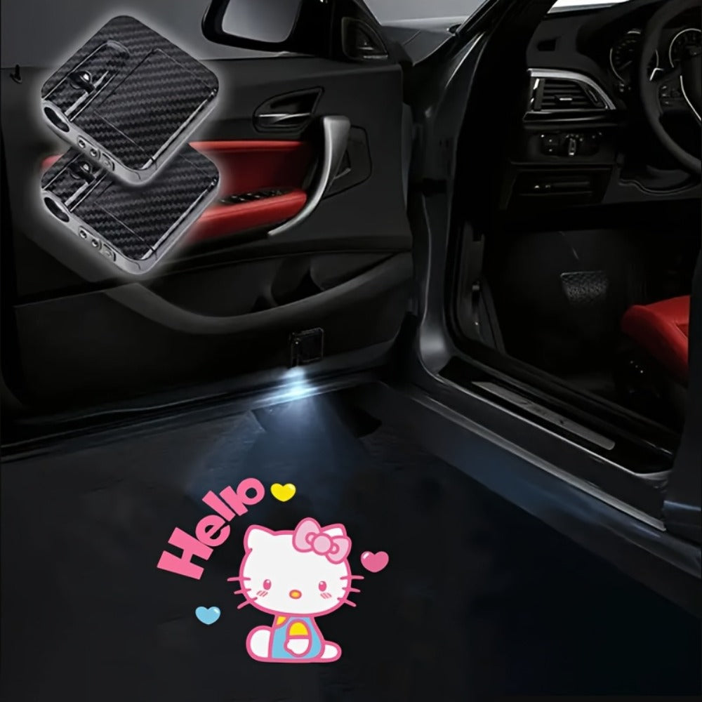 Car Door LED Projector Lights – Hello Kitty Cartoon Shadow Light, Wireless Puddle Light, Ground Projection Lamp for Car Accessories (Set
