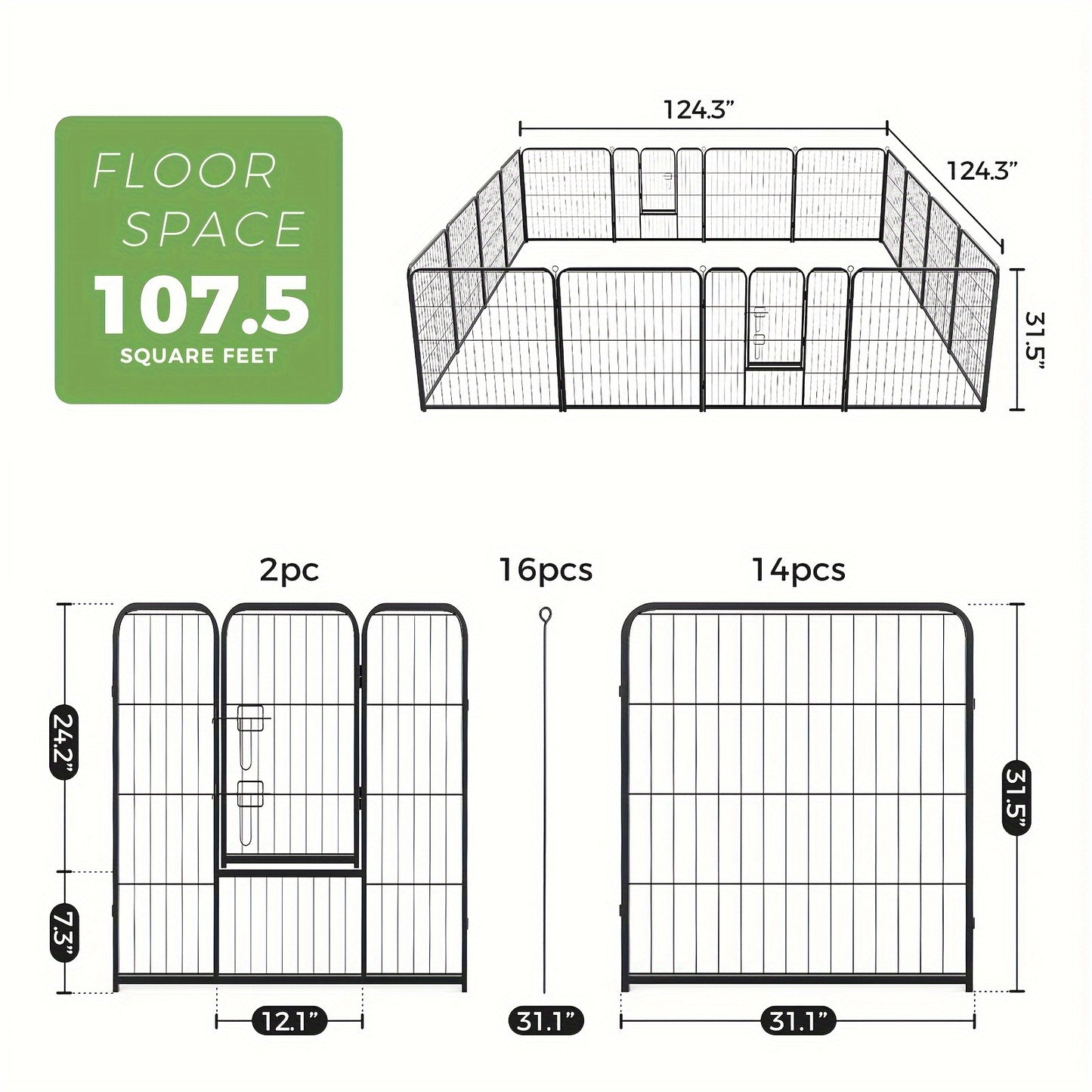Metal Dog Playpen with Door DIY 8 or 16 Panel Foldable Pet Pen for Small Medium Large Dogs Puppies Easy Assemble Indoor Outdoor Use 24 32 40