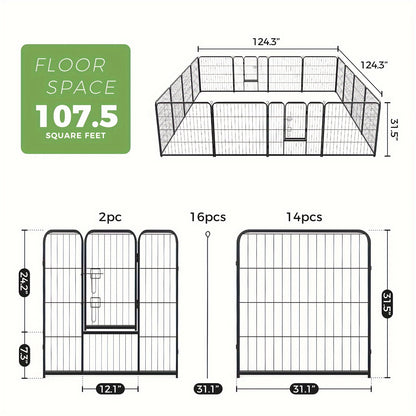 Metal Dog Playpen with Door DIY 8 or 16 Panel Foldable Pet Pen for Small Medium Large Dogs Puppies Easy Assemble Indoor Outdoor Use 24 32 40