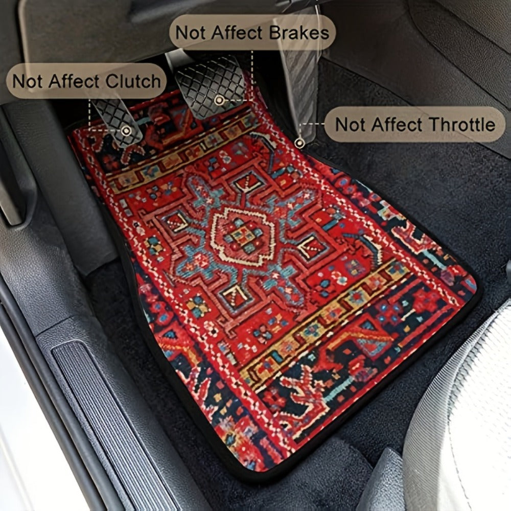 Blessed Script Car Floor Mats with Black Printed Surfaces in Two- or Four-Piece Set Options