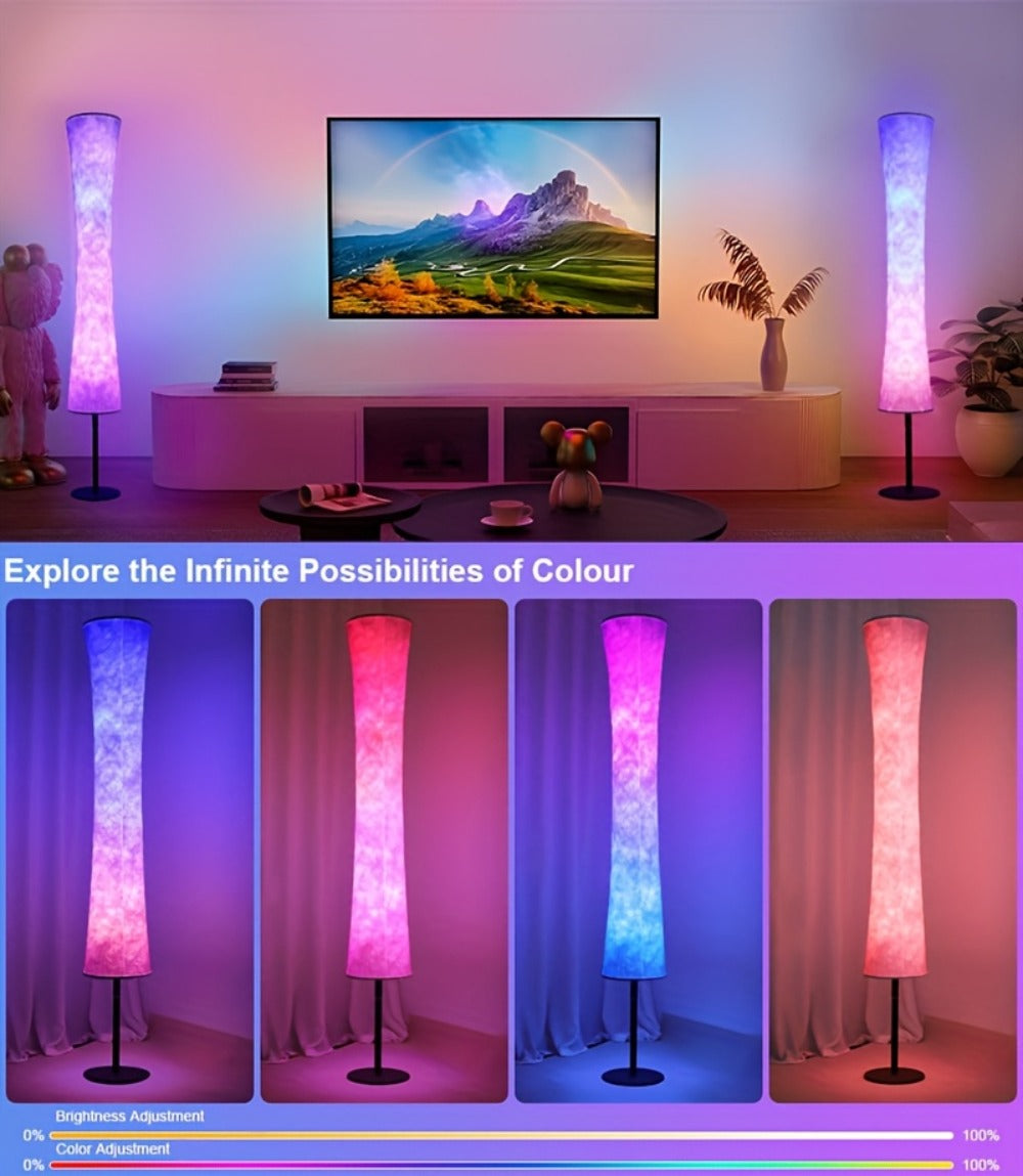 60-Inch Cylindrical Fabric-Shade RGB Floor Lamp with App, Remote, Music Modes and One- or Two-Lamp Options