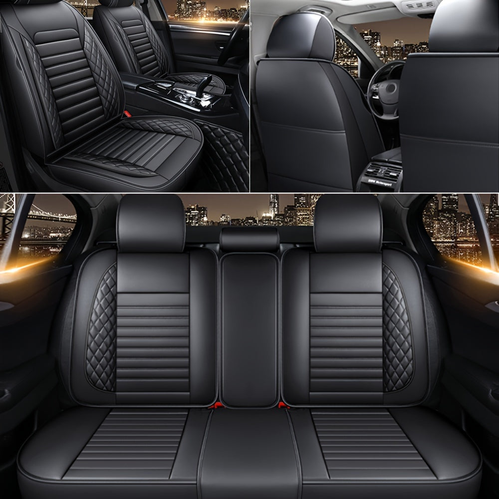 Car Seat Covers 5-Seat PU Leather Set with Front Storage Pocket, Armrest Piece and Eight Colors