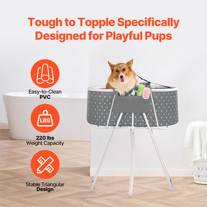 Elevated Foldable Pet Bathtub – Stand-Up Dog Grooming Tub with Carbon Steel Legs, 220 lbs Capacity & Expandable Drain Hose | 33"x18" PVC Tub