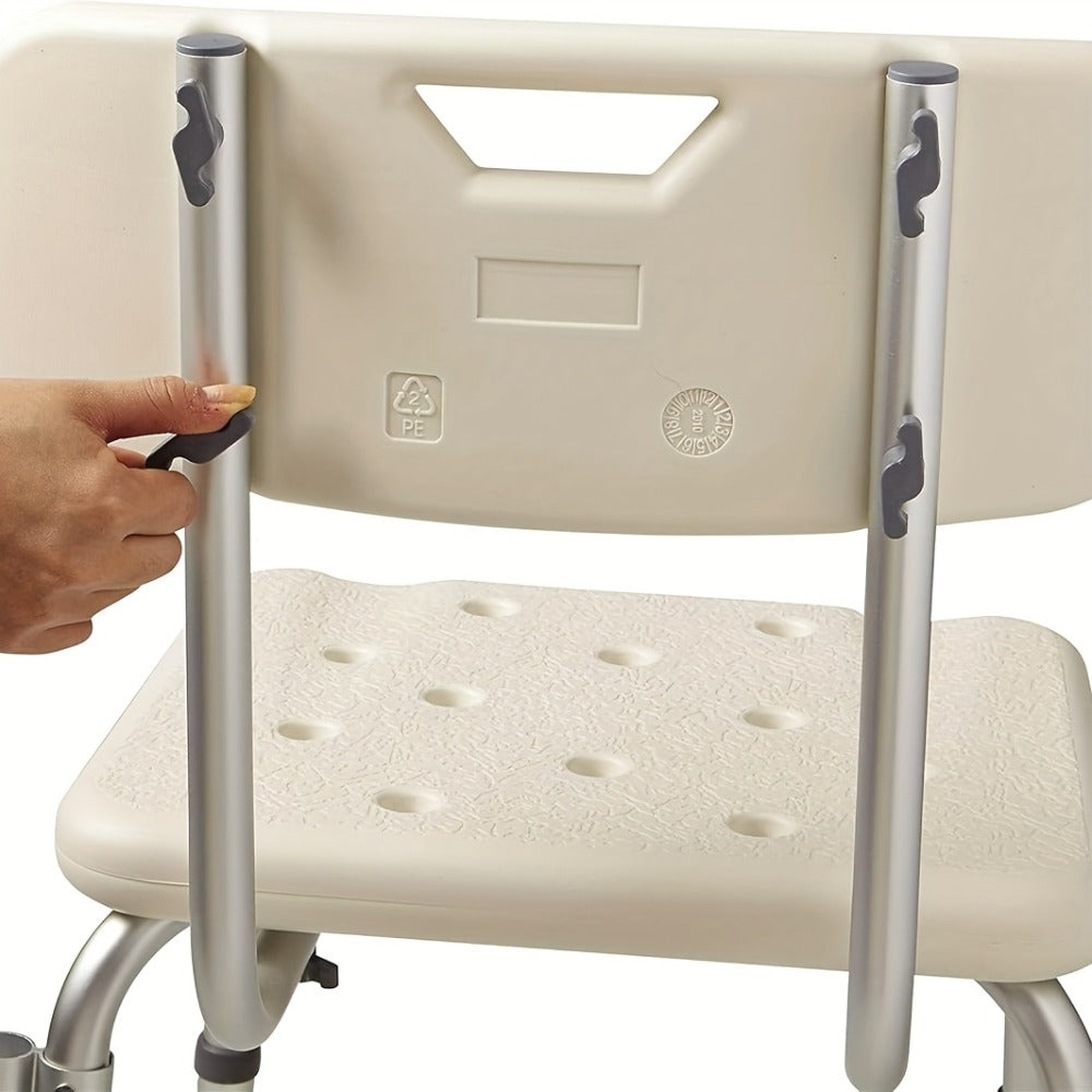 Height-Adjustable Shower Chair with Backrest, Padded Armrests, Drainage Seat and Four Rubber Feet
