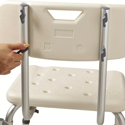 Height-Adjustable Shower Chair with Backrest, Padded Armrests, Drainage Seat and Four Rubber Feet
