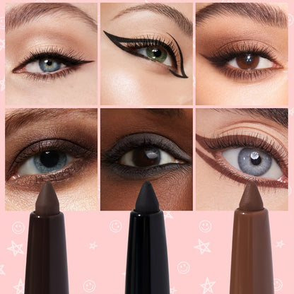 Three-Piece Matte Gel Eyeliner Pencil Set in Deep Brown, Medium Brown and Black for Eye Makeup