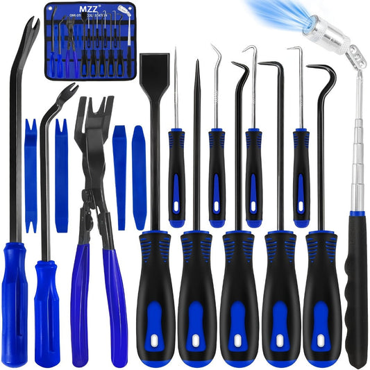 Car Trim Removal Tool Kit 17-Piece – Hook & Pick Set, Clip Removal Plier, Rivet Puller, Scraper & Telescoping Magnetic Pickup Automotive