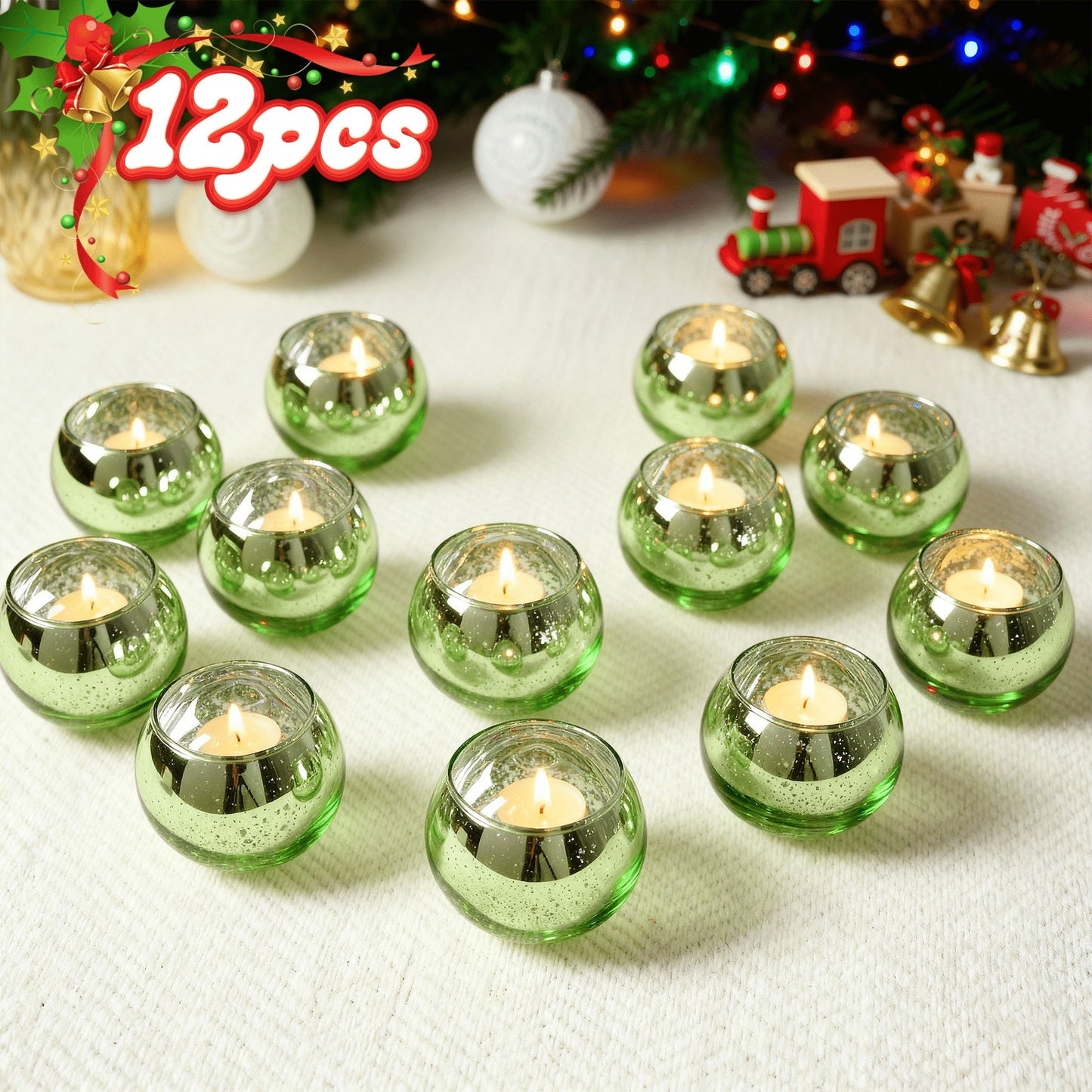 Round Glass Votive Candle Holder Sets in Gold, Pink, Silver or Green with 6-, 12- or 24-Piece Options