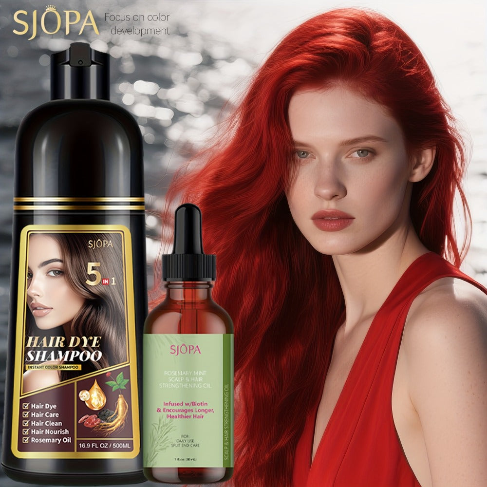 Glycerin Hair Color Shampoo Gift Set with Rosemary Oil, 5-in-1 Color & Care Formula 16.91oz, Gentle Non-Irritating Gray Coverage