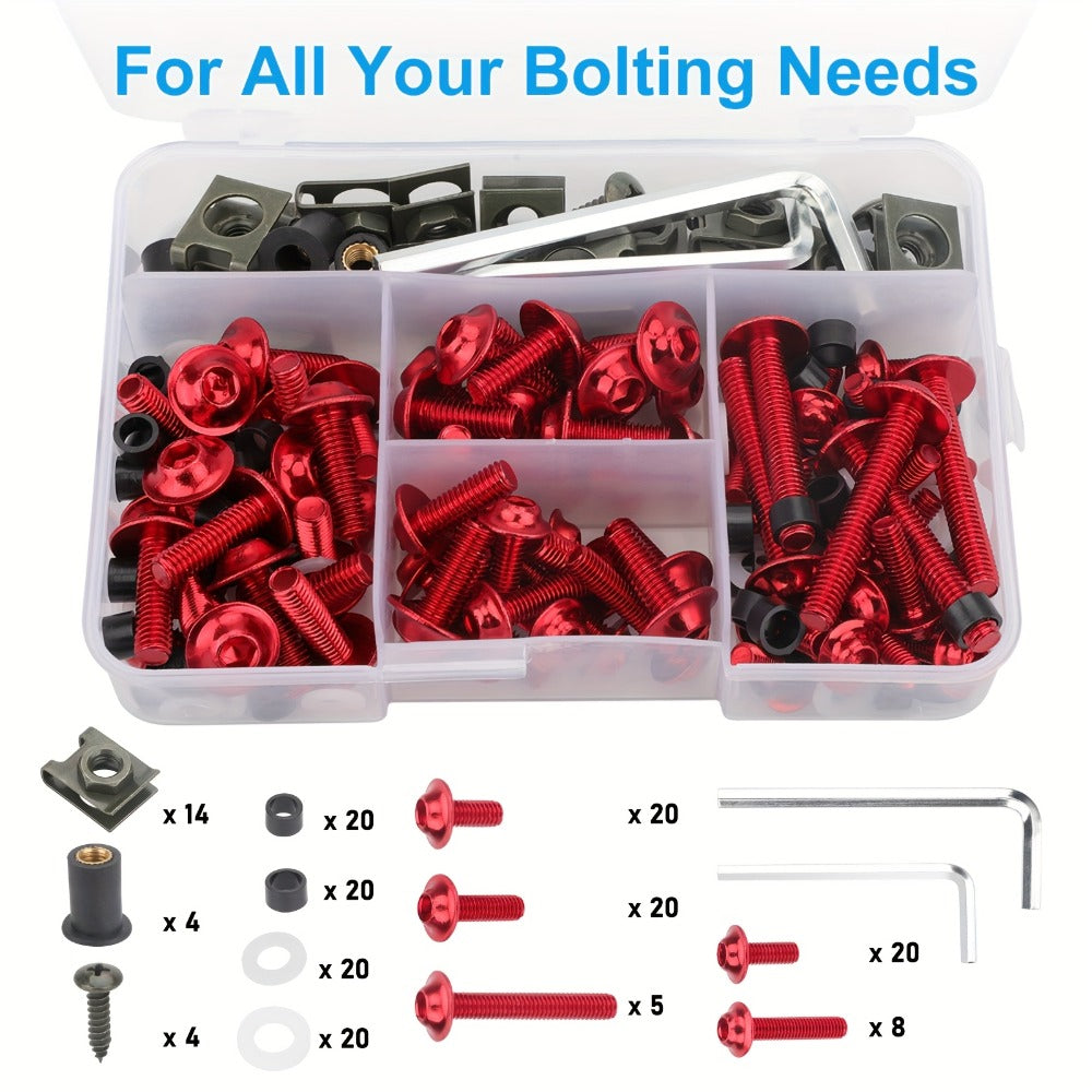 Motorcycle Fairing Bolt Kit 177-Piece CNC Anodized Aluminum Screws for Fairings Windshield Fuel Tank Body Panels