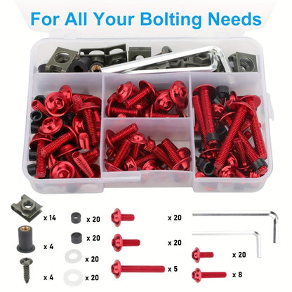 Motorcycle Fairing Bolt Kit 177-Piece CNC Anodized Aluminum Screws for Fairings Windshield Fuel Tank Body Panels