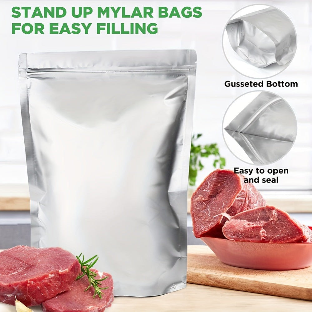 Mylar Bags for Food Storage 1 Gallon 10 Mil Thick, Resealable Zipper & Heat Seal, 40pcs or 100pcs with Label Stickers