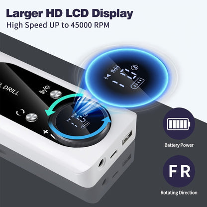 Low Noise Nail Drill Machine 45000RPM Rechargeable with LCD Display – Quiet Electric E-File for Gel Polish Acrylic Natural Nails