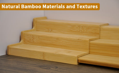 Expandable Bamboo Spice Rack with Three Stepped Tiers, 9.5-15.7-Inch Width and One- or Two-Piece Options