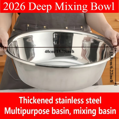 Large Stainless Steel Mixing Bowl, 304 Salad & Wash Basin, Hammer Finish, Base, Rounded Edges, Kitchen