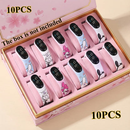 Sanrio Kids Watch Set 10 Pack, Cinnamoroll Kuromi My Melody Pochacco Mixed Colors, Cute Fashion Watches for Girls