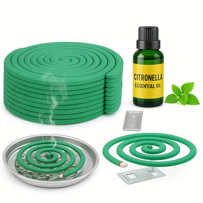 Lemongrass Spiral Incense Coils 10 Pack - Large Natural Herbal Incense for Outdoor Patio, Camping