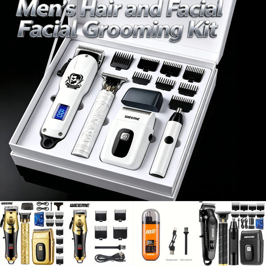 Zinc Alloy Men's Grooming Kit – USB Rechargeable Hair Clipper, Nose Trimmer, Electric Shaver & Detail Trimmer Set, 3500mAh Battery