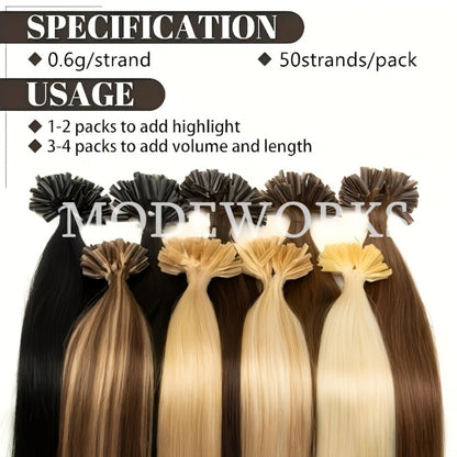 Remy Human Hair U Tip Keratin Extensions Straight Seamless Invisible Nail Tip Bond 50 Strands 12 14 16 18 20 Inch Natural Black Jet Black