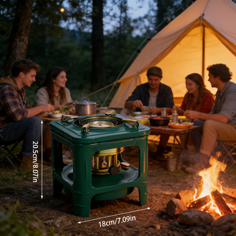 Military Green Kerosene Camping Stove with Pot Supports and Adjustable Wick Control, 740g Outdoor-Only Cooking Unit