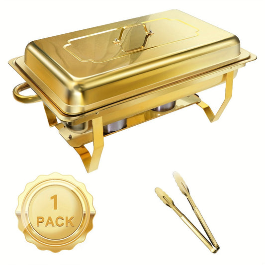 Chafing Dish Buffet Set 8QT Gold - Stainless Steel Food Warmer with Lid Foldable Stand for Entryways, Bedrooms and Living Spaces