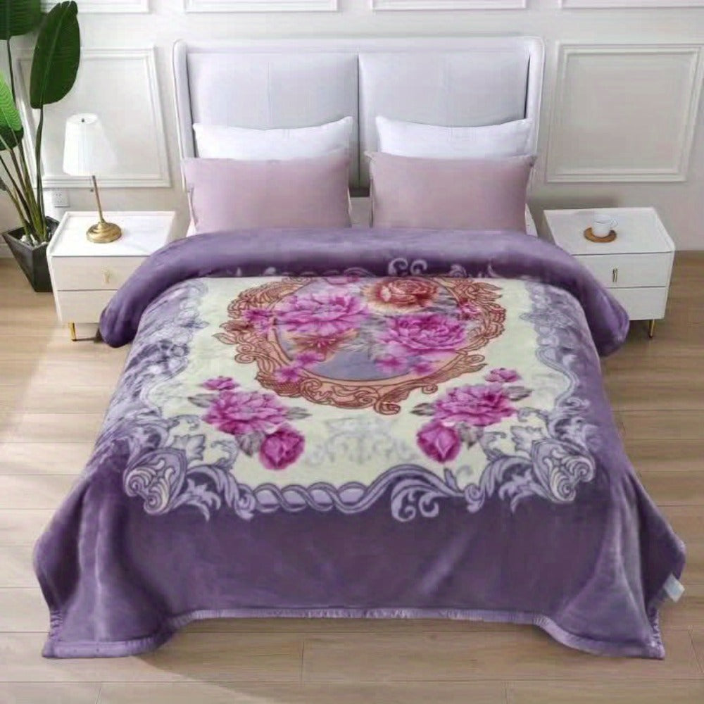 Reversible Plush Blanket 2-Ply 520GSM Milk Velvet - Queen King Size Blanket with Vibrant Animal & Floral Designs