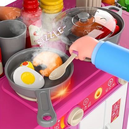Pretend Play Kitchen Playset with Lights & Sounds, Interactive Toy Kitchen Accessories for Toddlers Ages 3+