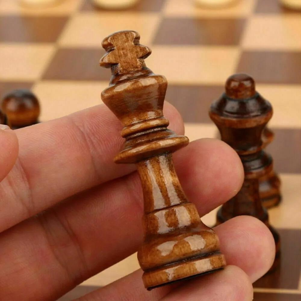 Wooden Folding Chess Set 12 Inch – Handmade Portable Chessboard 30x30cm with Game Pieces, Classic Strategy Board Game for Adults Kids